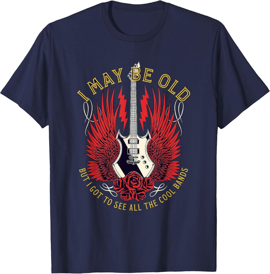 I May Be Old But I Got to See All The Cool Bands Retro Rock T-Shirt - Navy Blue