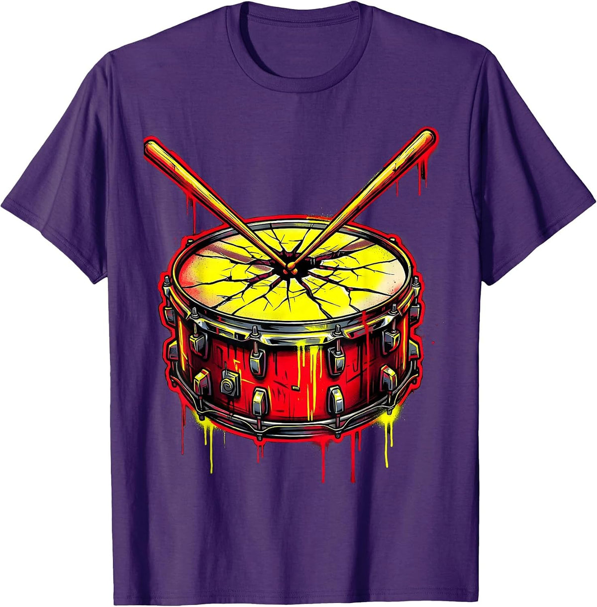 Men's Crossed Drumsticks Cracked Snare Drum Rock Graphic T-Shirt - Purple