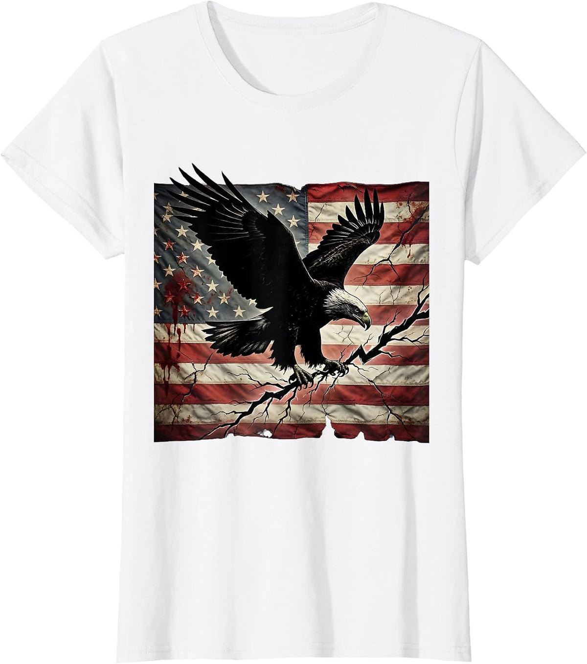 Bald Eagle Lightning Bolt Patriotic USA Design T-Shirt - White