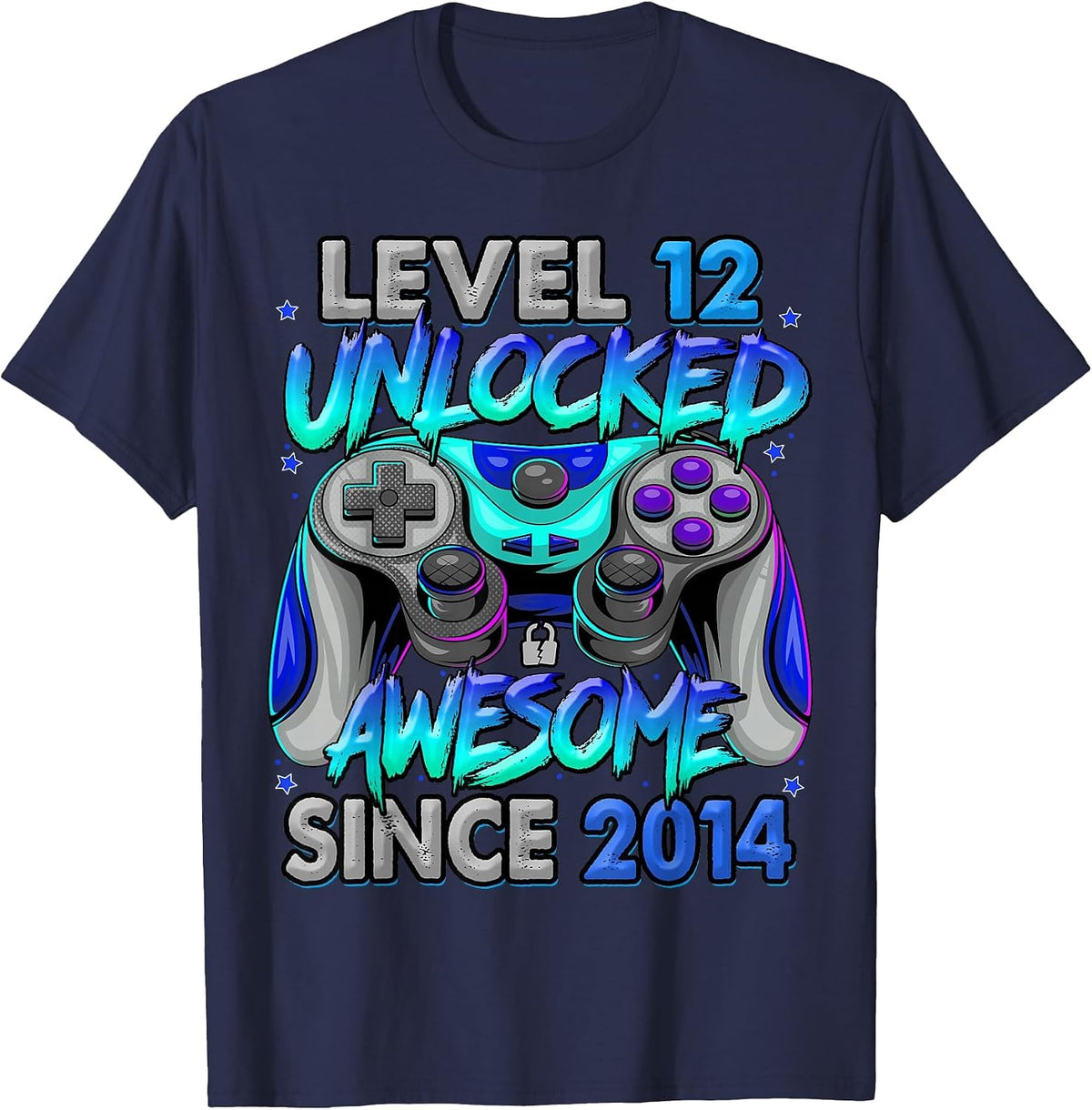 Level 12 Unlocked Awesome Since 2014 12th Birthday Gaming T-Shirt - Navy Blue