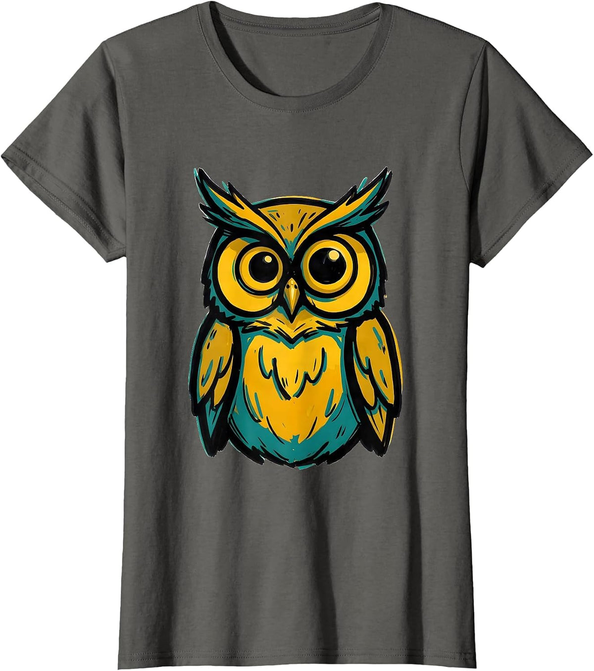 Women's Squat Owl Vintage Bird Lover Humor Graphic T-Shirt - Asphalt Grey