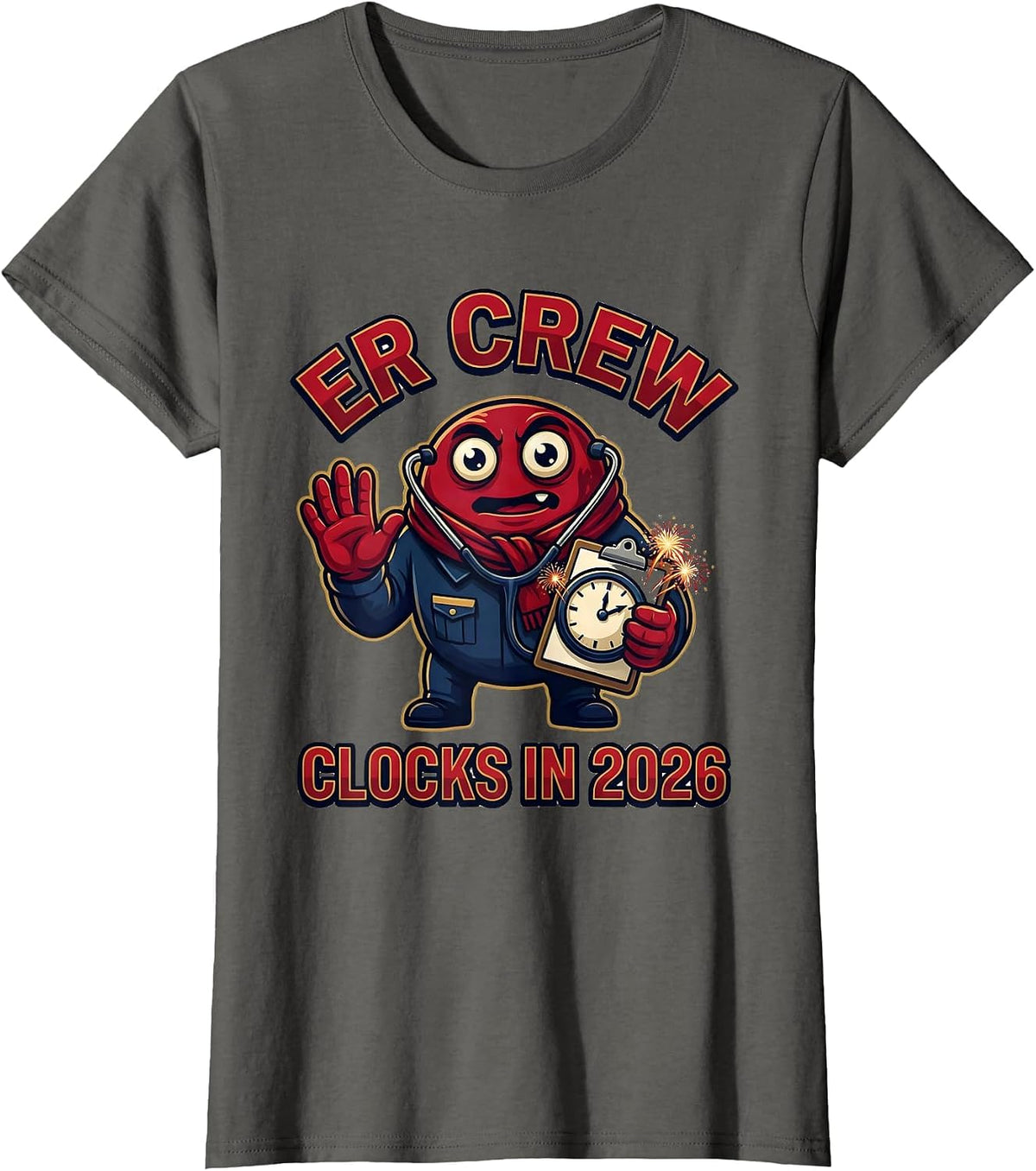 Women's ER Crew Clocks In 2026 Funny Nurse Crew New Year Eve Party T-Shirt - Asphalt Grey