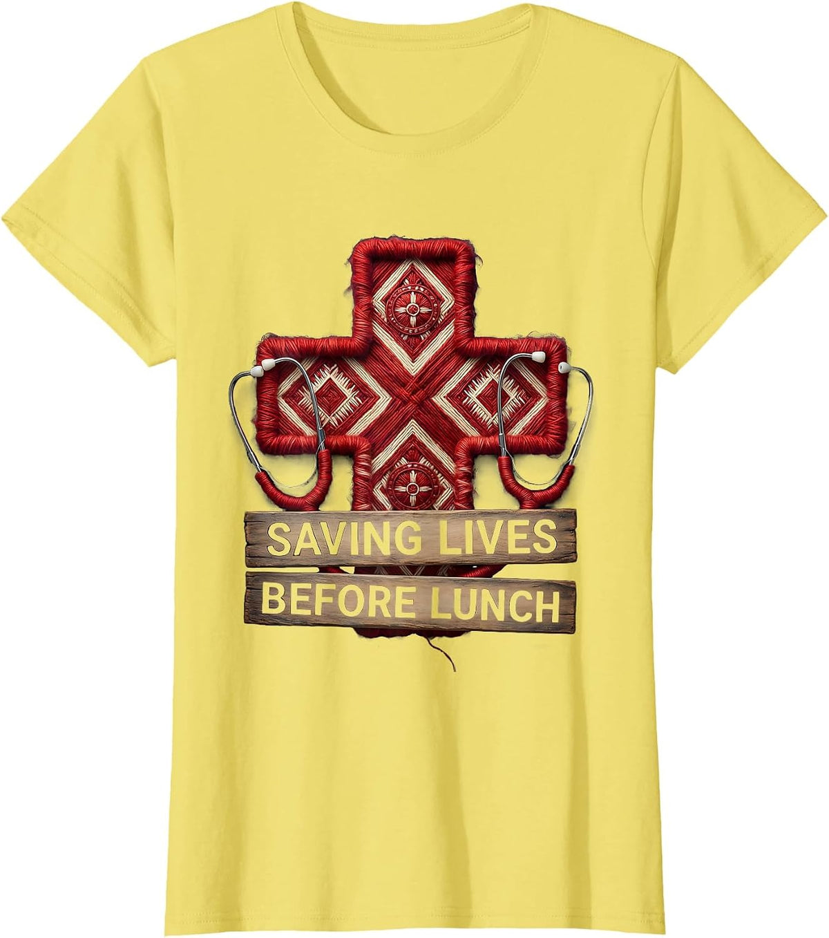 Saving Lives Before Lunch School Nurse Design T-Shirt - Lemon Yellow