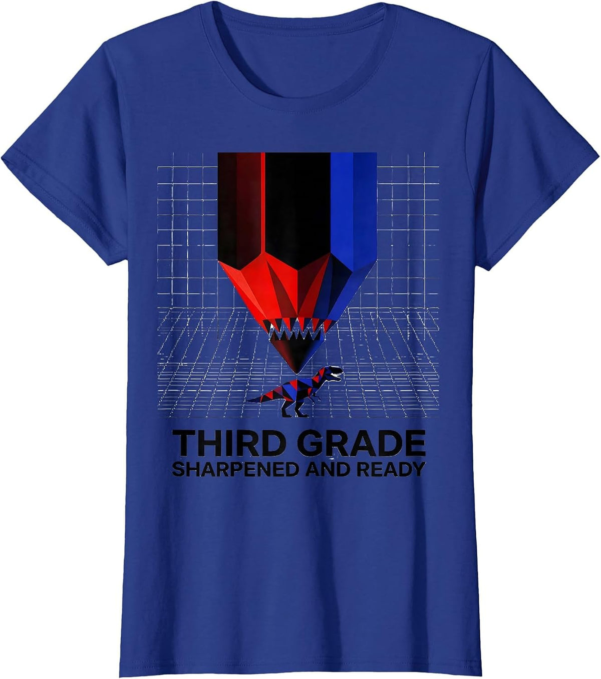 Women's Third Grade Sharpened And Ready Geometric Dinosaur Boy Back T-Shirt - Royal Blue