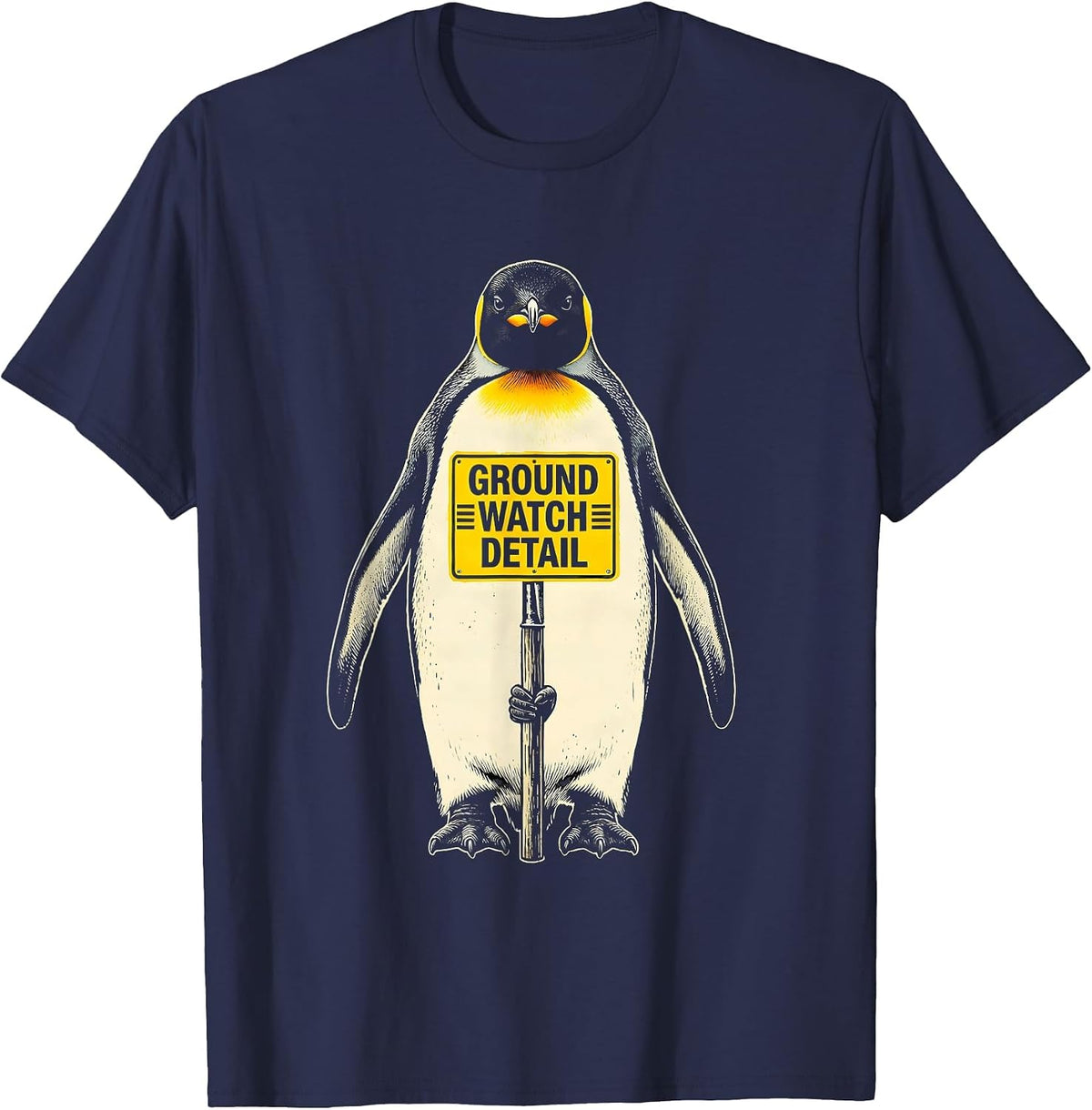 Men's Ground Watch Detail Funny Tactical Penguin Bird Lover Humor T-Shirt - Navy Blue