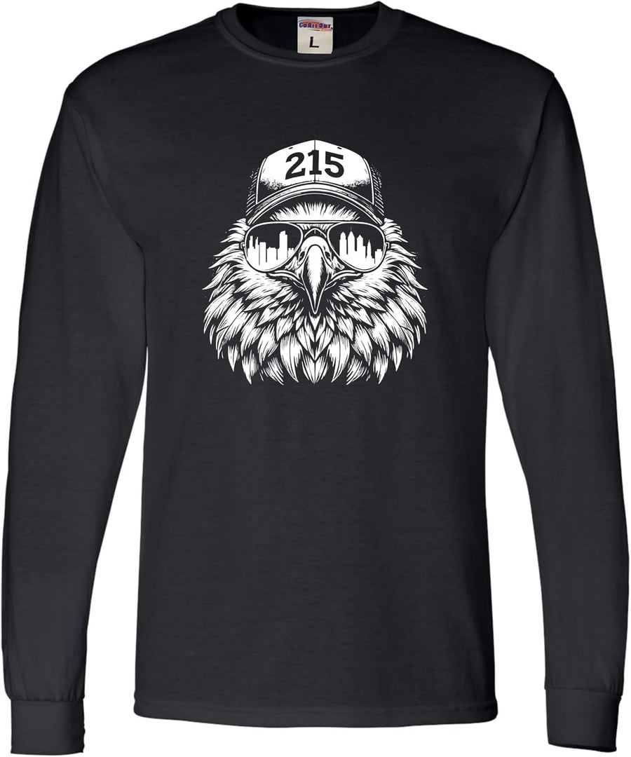 Go All Out Eagle Wearing 215 Hat and Sunglasses Mens Long Sleeve T-Shirt - Mens Black
