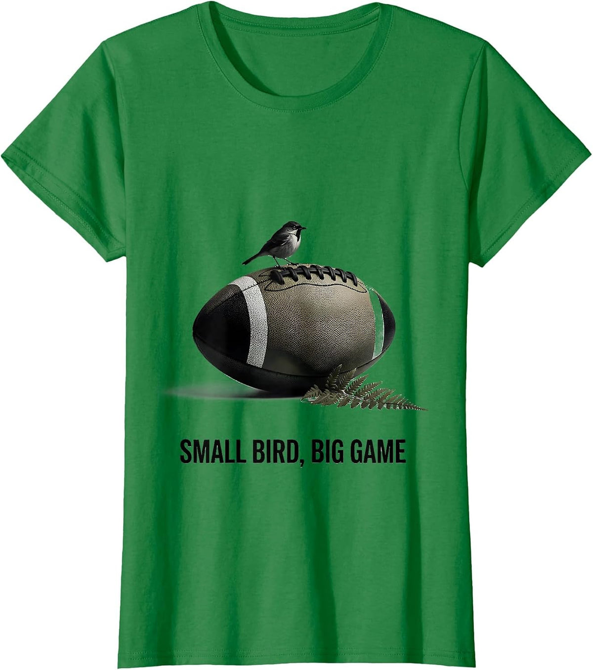 Small Bird Big Game Rugby Fan New Zealand Fern Pride T-Shirt - Kelly Green