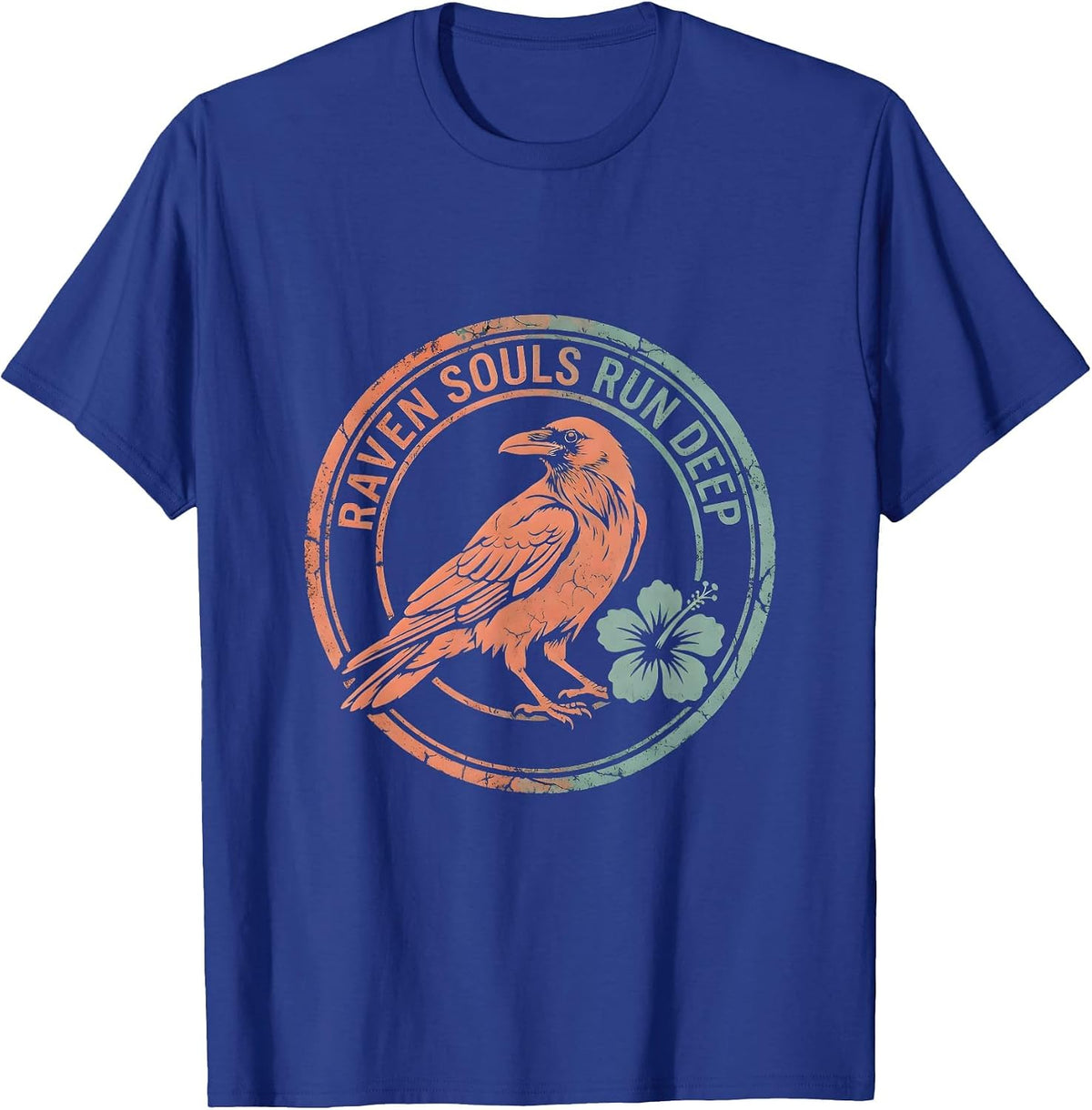 Men's Raven Souls Run Deep Mystic Bird Design T-Shirt - Royal Blue