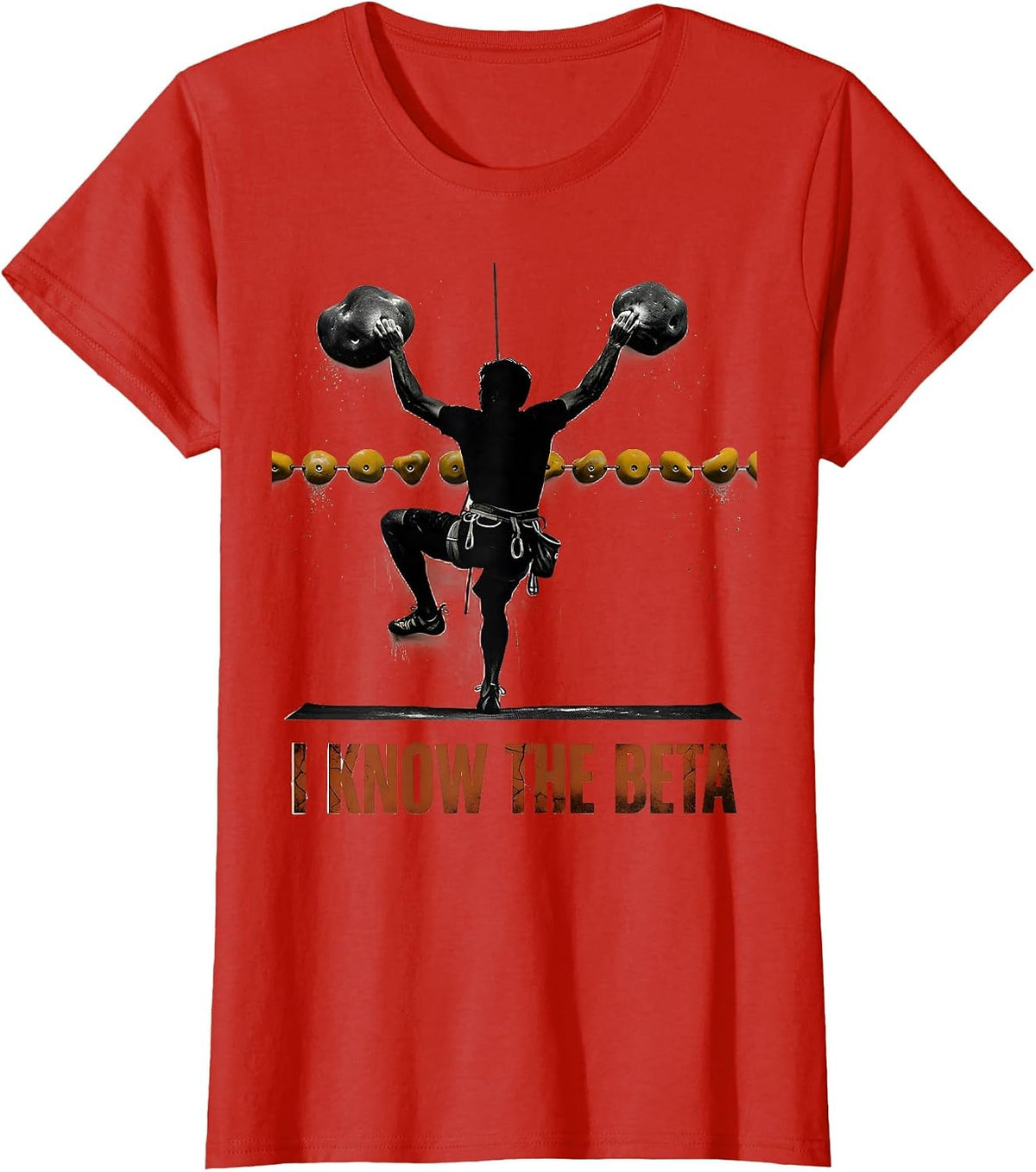 Women's I Know The Beta Distressed Funny Rock Climber Bouldering T-Shirt - Red