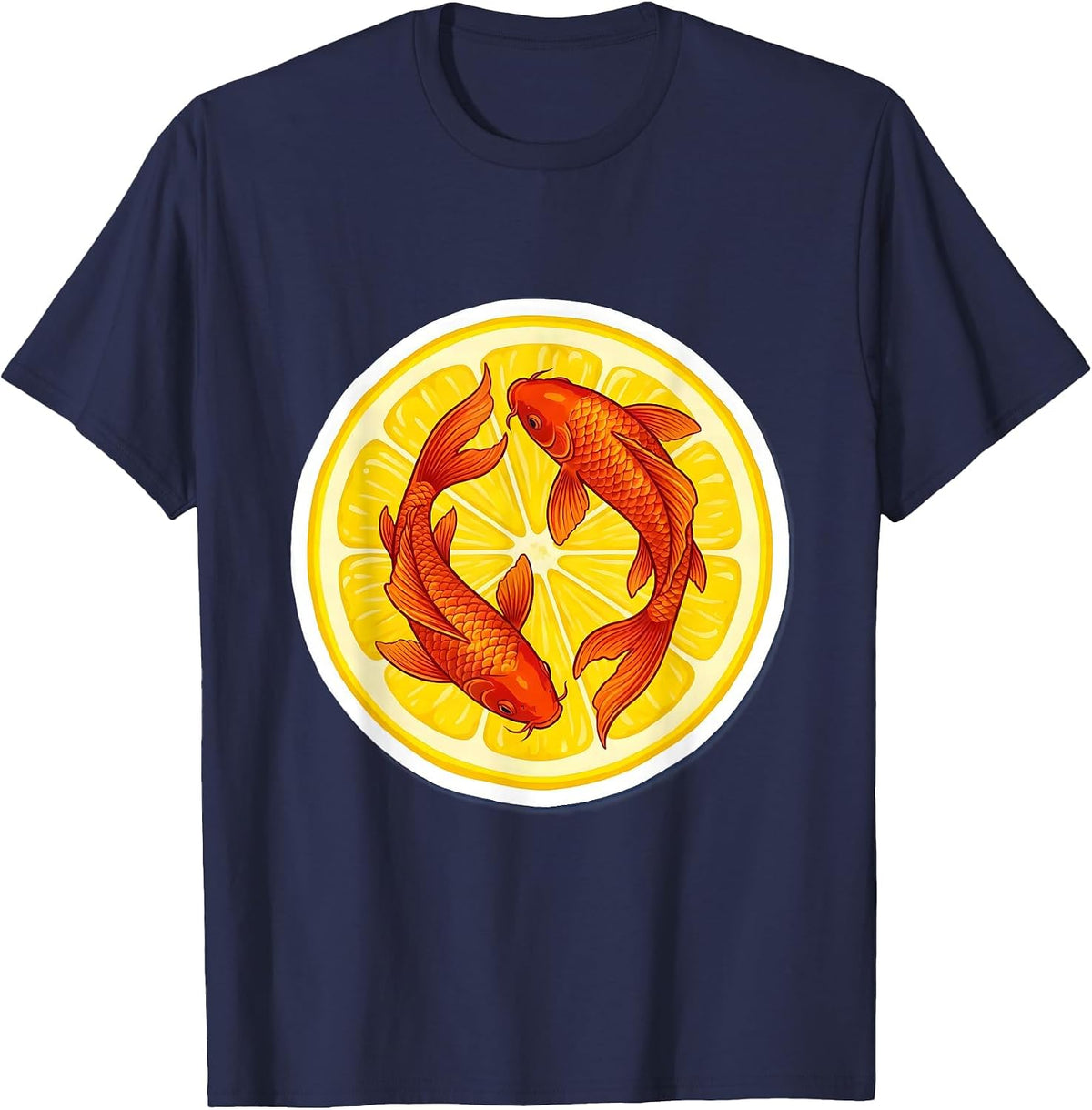 Men's Lemon Koi Fish Zen Citrus Art Design T-Shirt - Navy Blue
