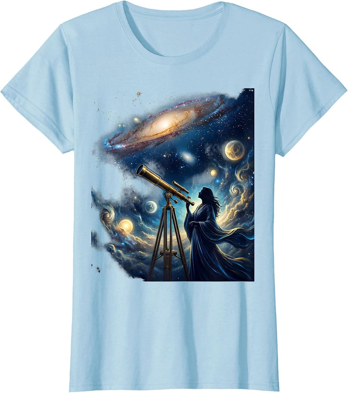 Stargazer Vintage Telescope Astronomy Design T-Shirt - Baby Blue