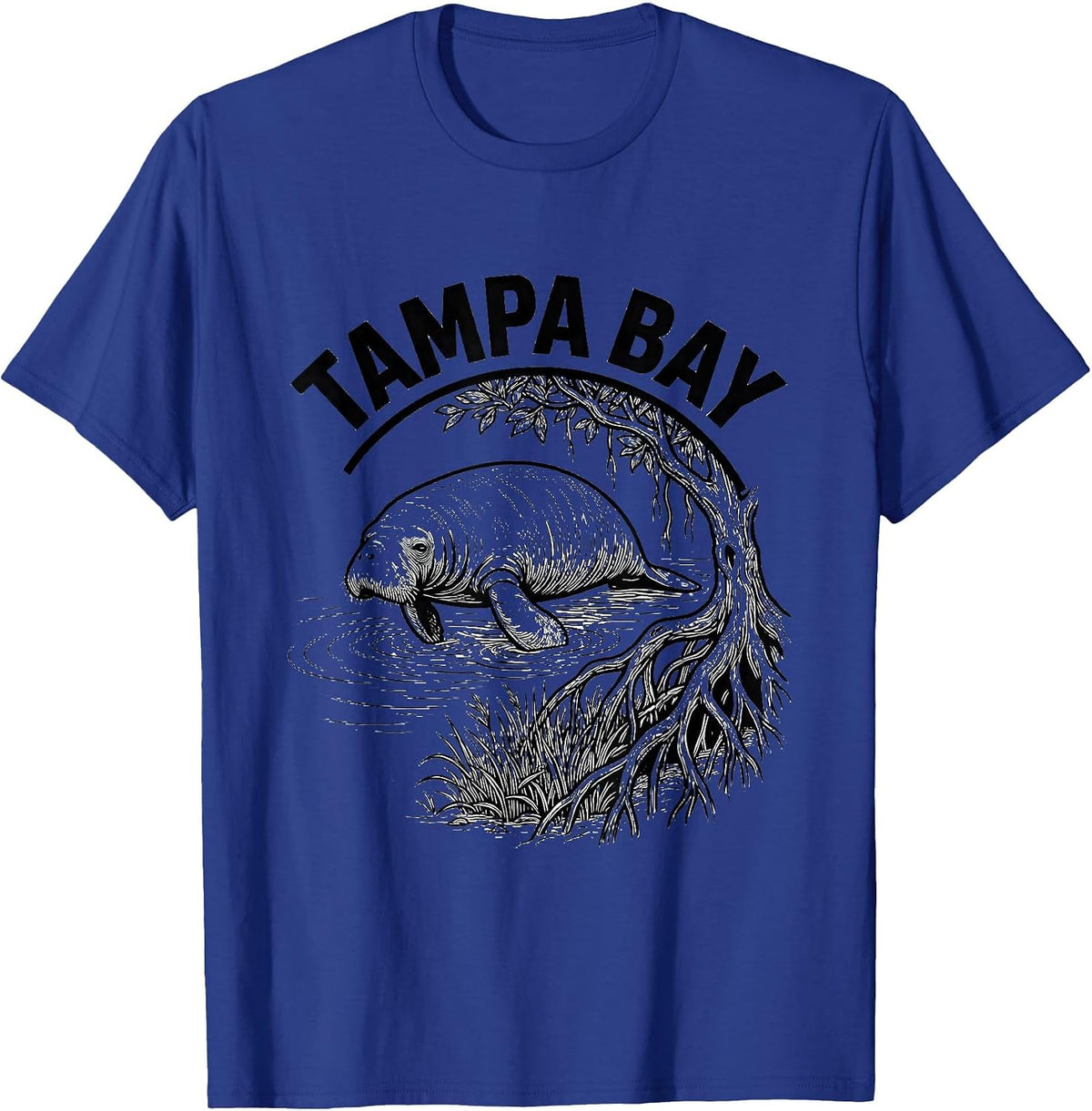 Tampa Bay Line Art Manatee Surfacing Vintage City Pride T-Shirt - Royal Blue