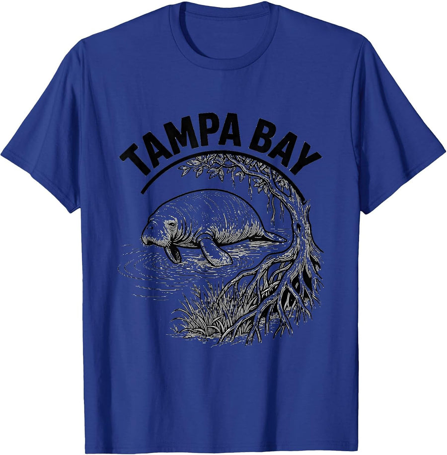 Tampa Bay Line Art Manatee Surfacing Vintage City Pride T-Shirt - Royal Blue