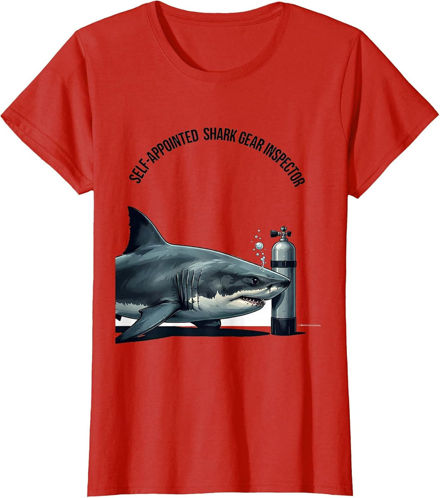 Women's Self-Appointed Shark Gear Inspector Funny Diver Scuba Humor T-Shirt - Red