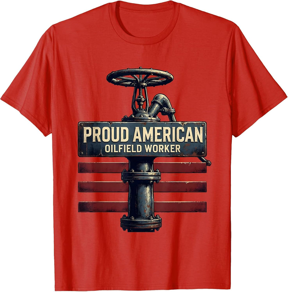Men's Proud American Oilfield Worker Vintage Oil Rig USA Flag T-Shirt - Red