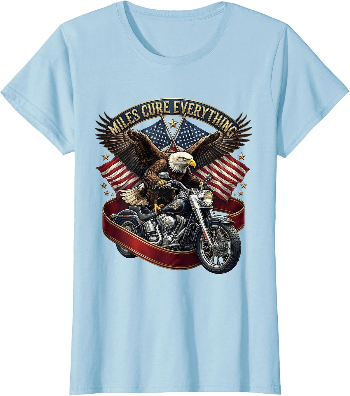 Miles Cure Everything Motorcycle Rider Design T-Shirt - Baby Blue