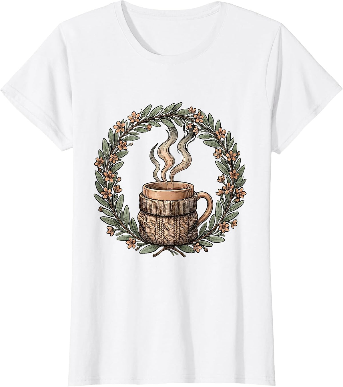 Women's Cozy Season Knit Sweater Mug Illustration T-Shirt - White