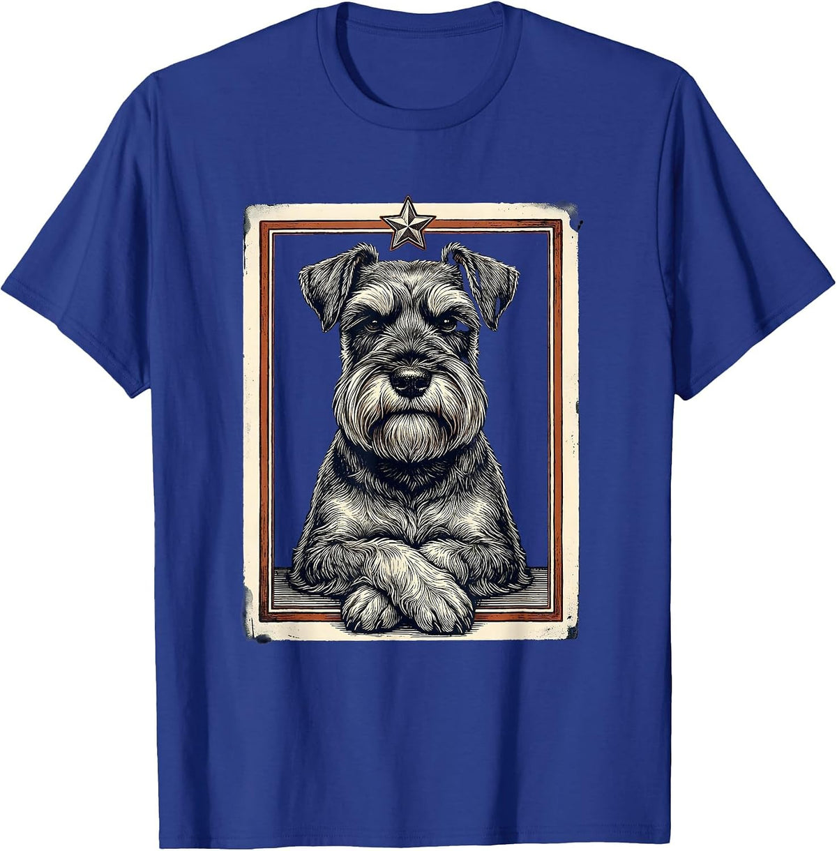 Men's Miniature Schnauzer Portrait Wood Type Letterpress Dog Lover T-Shirt - Royal Blue