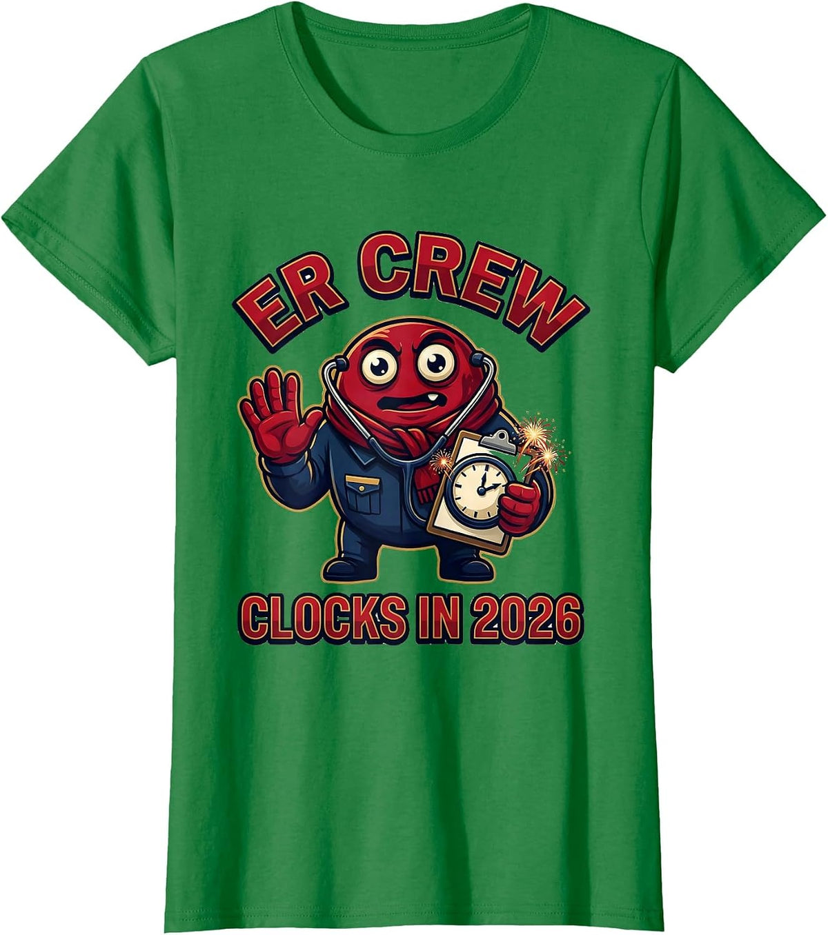 Women's ER Crew Clocks In 2026 Funny Nurse Crew New Year Eve Party T-Shirt - Kelly Green