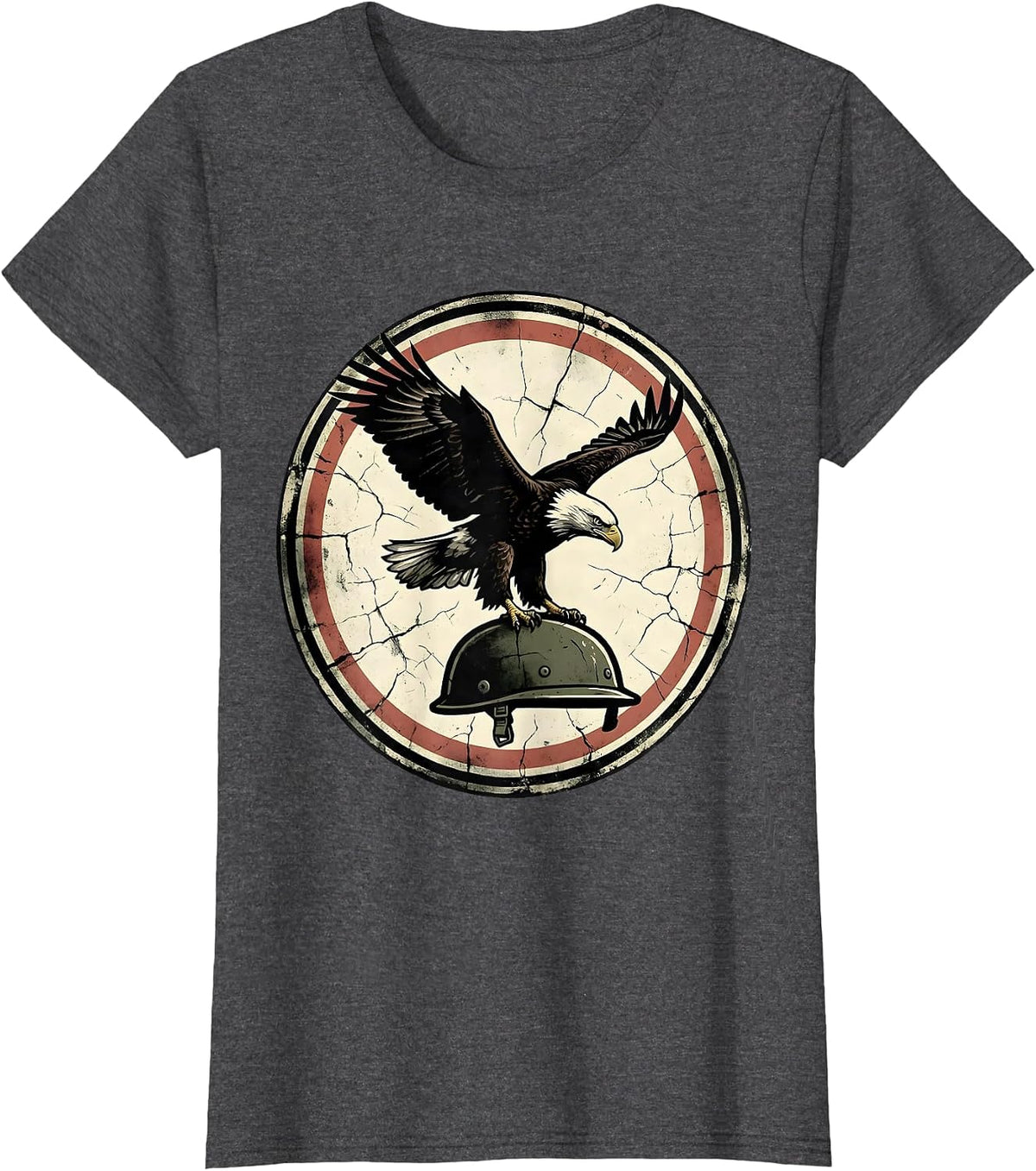 Women's Army Mom Bald Eagle Military Helmet Graphic T-Shirt - Dark Heather Grey