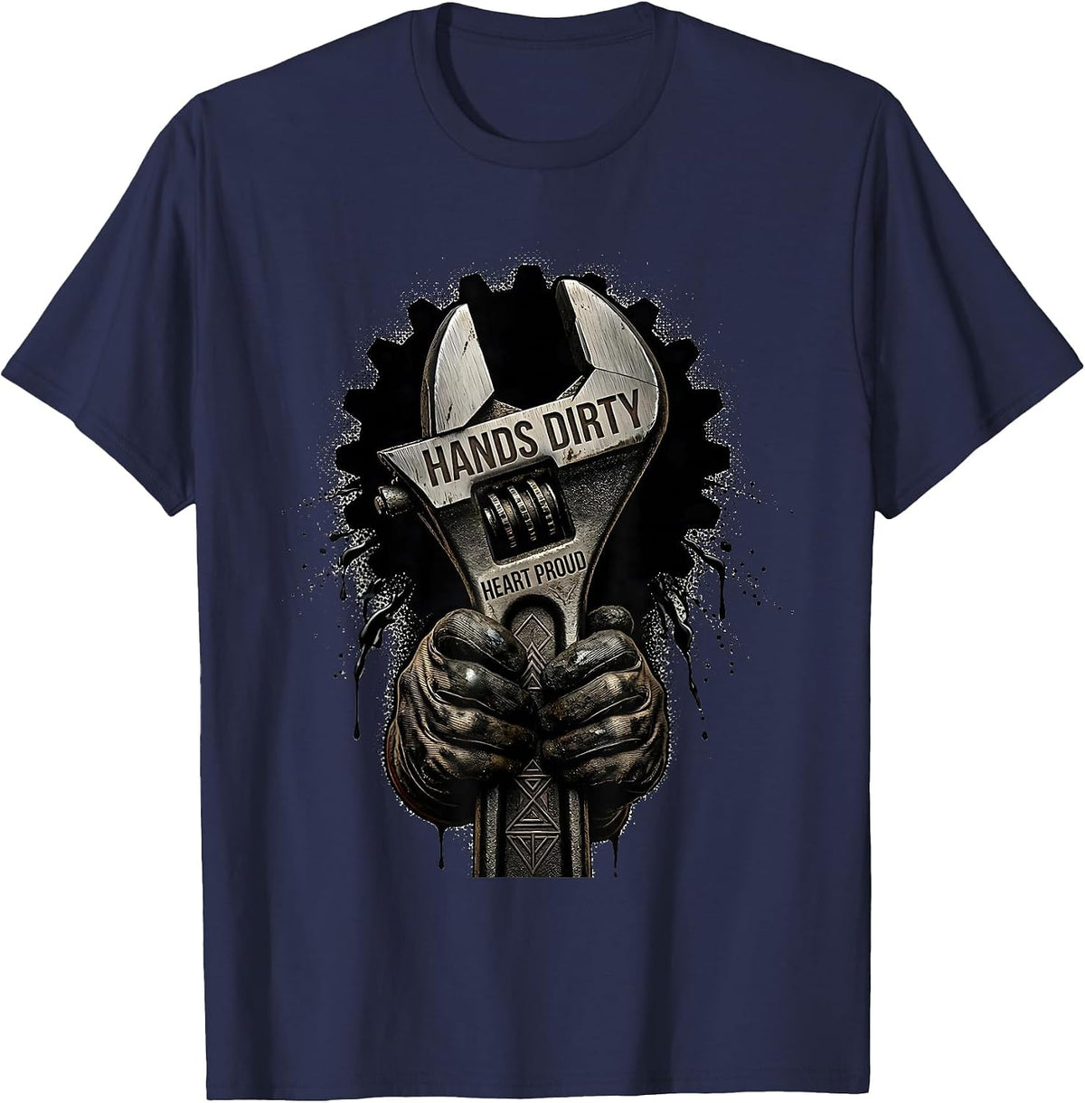 Men's Hands Dirty Heart Proud Pit Crew Racing Design T-Shirt - Navy Blue