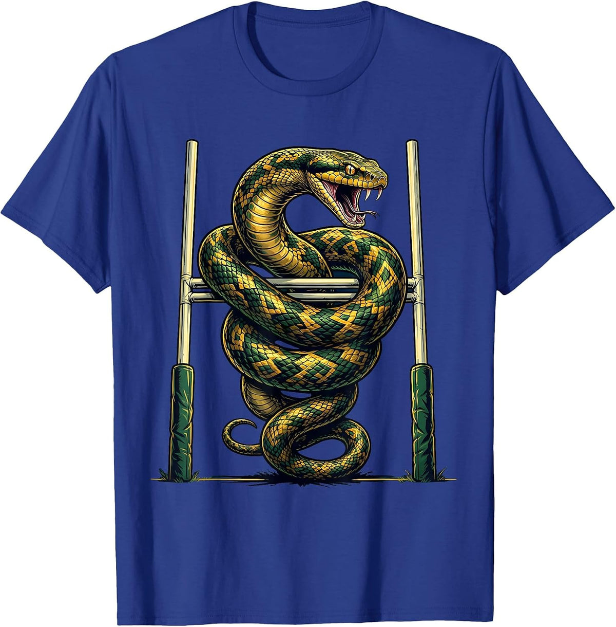 Serpent Coiled Around Rugby Goalposts T-Shirt - Royal Blue