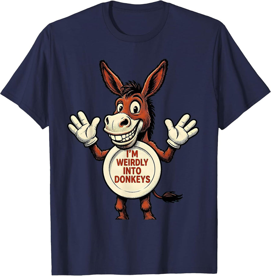I’m Weirdly Into Donkeys Funny Donkey Lover Retro Cartoon T-Shirt - Navy Blue