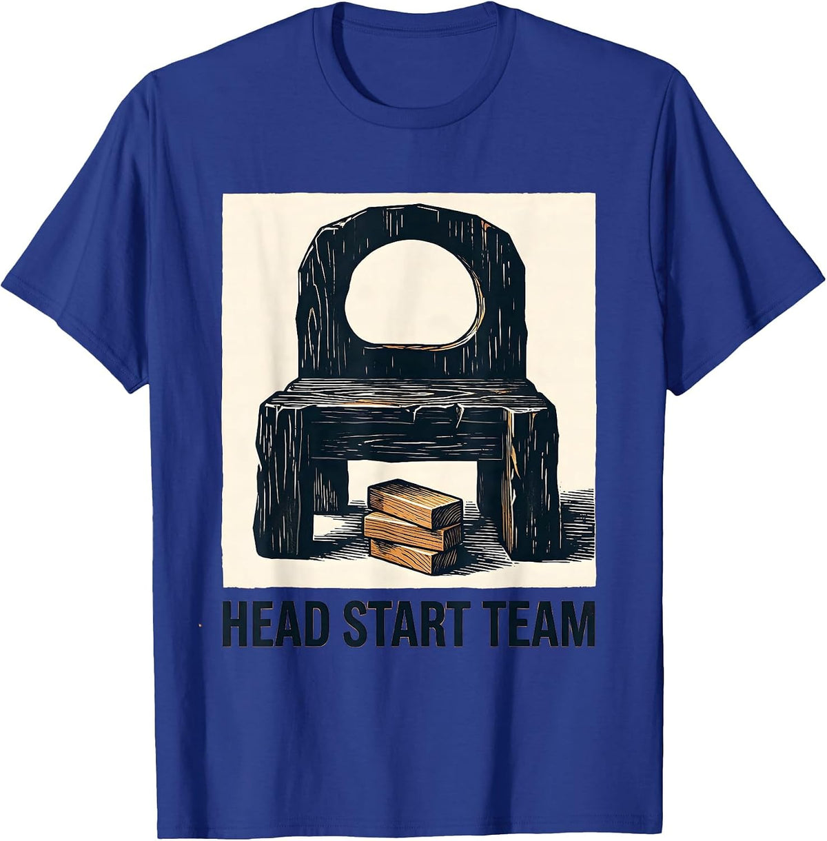 Men's Head Start Team Linocut Preschool Teacher Back To School T-Shirt - Royal Blue