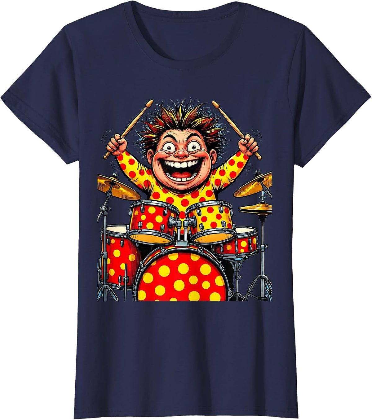 Women's Polka Dot Drums Boy Drummer Graphic T-Shirt - Navy Blue