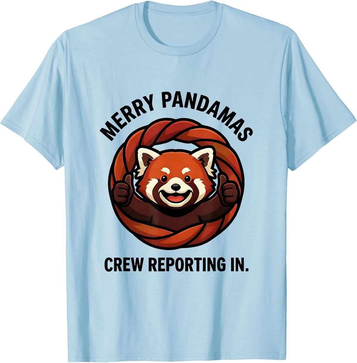 Men's Merry Pandamas Crew Reporting In Cute Red Panda Mascot Logo T-Shirt - Baby Blue