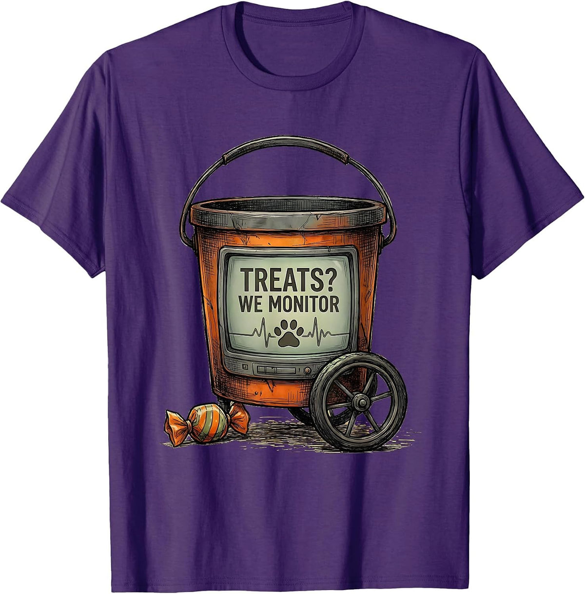 Treats? We Monitor Funny Vet Tech Halloween Costume T-Shirt - Purple