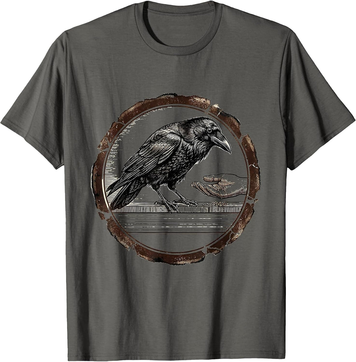Men's Stamped Crow Seal Dark Humor Gothic Bird Lover T-Shirt - Asphalt Grey