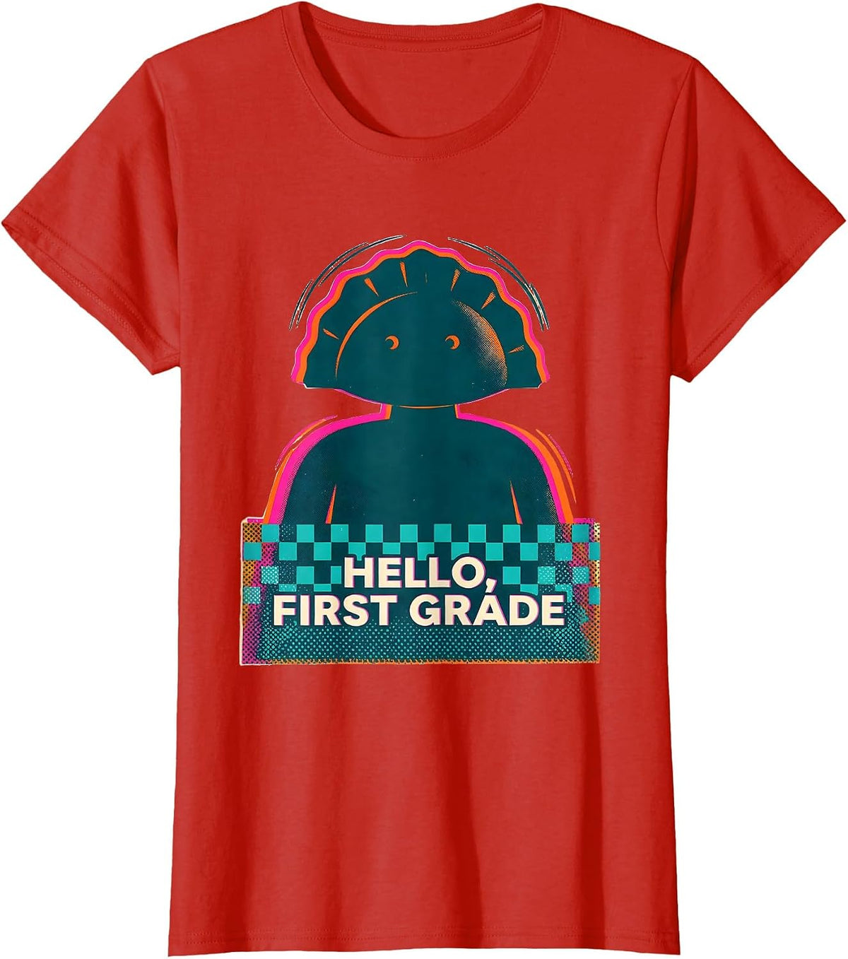 Hello, First Grade Cute Dumpling Girl Back to School Teacher T-Shirt - Red