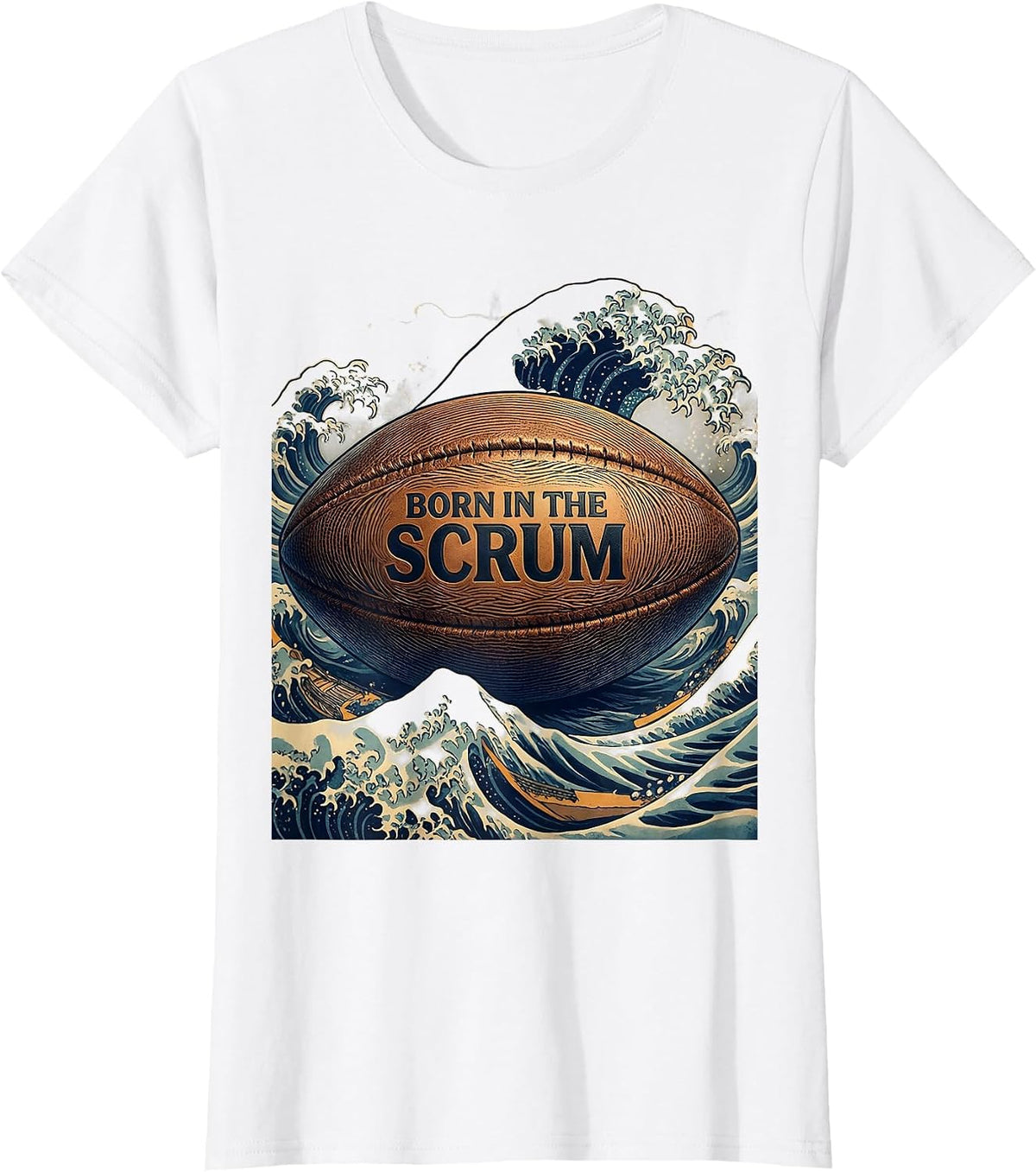 Women's Born in the Scrum Rugby Graphic Design T-Shirt - White