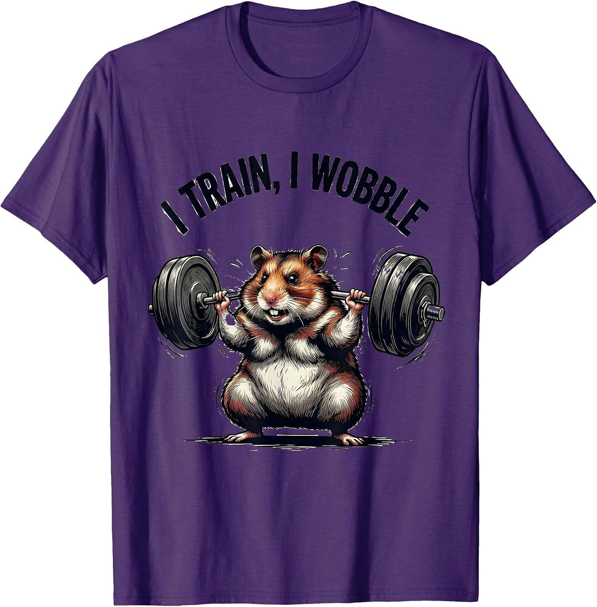 Men's I Train I Wobble Funny Gym Hamster Weightlifting Workout T-Shirt - Purple