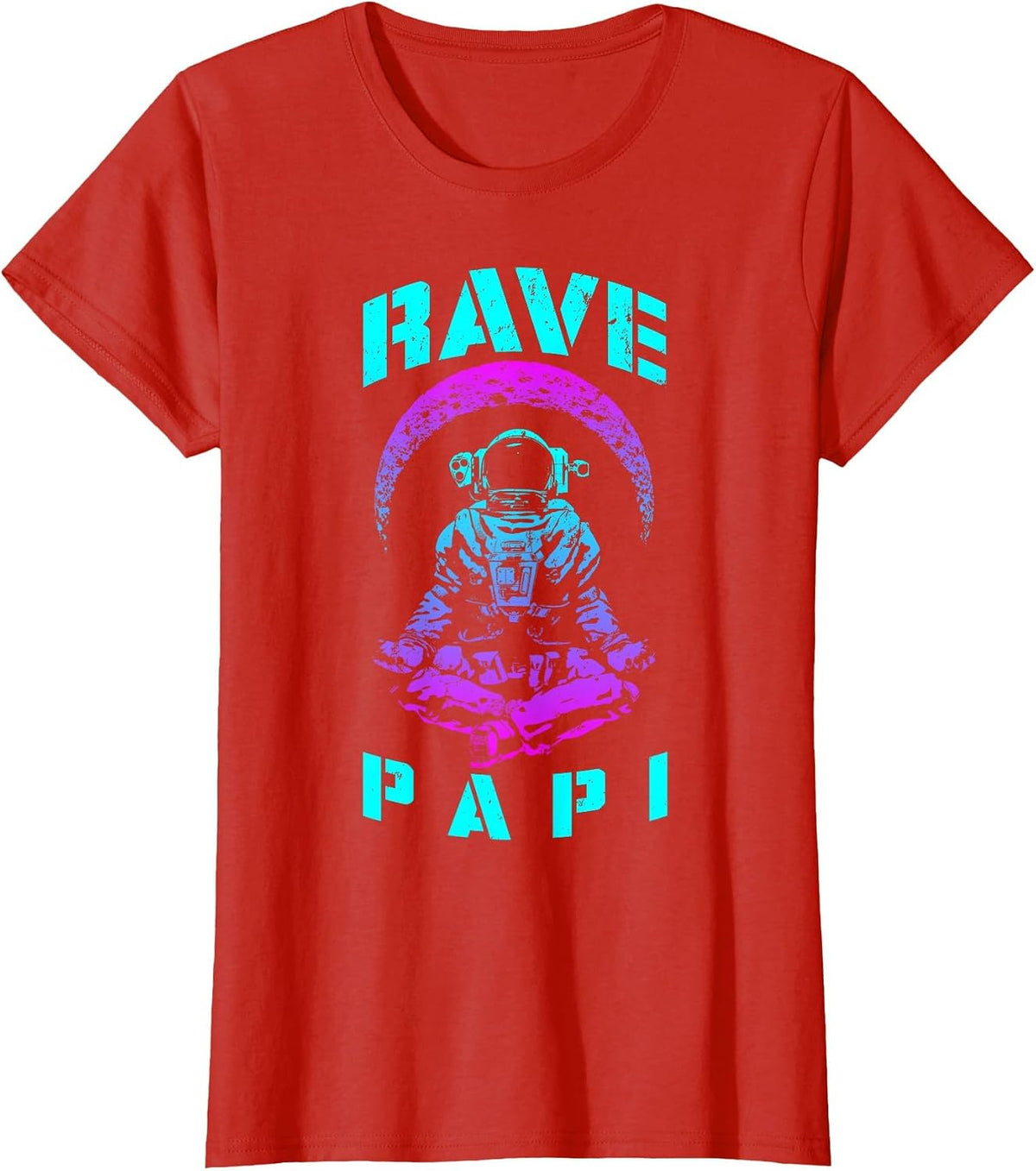 Rave Papi EDM Music Festival Trippy Astronaut Crescent Moon T-Shirt - Red