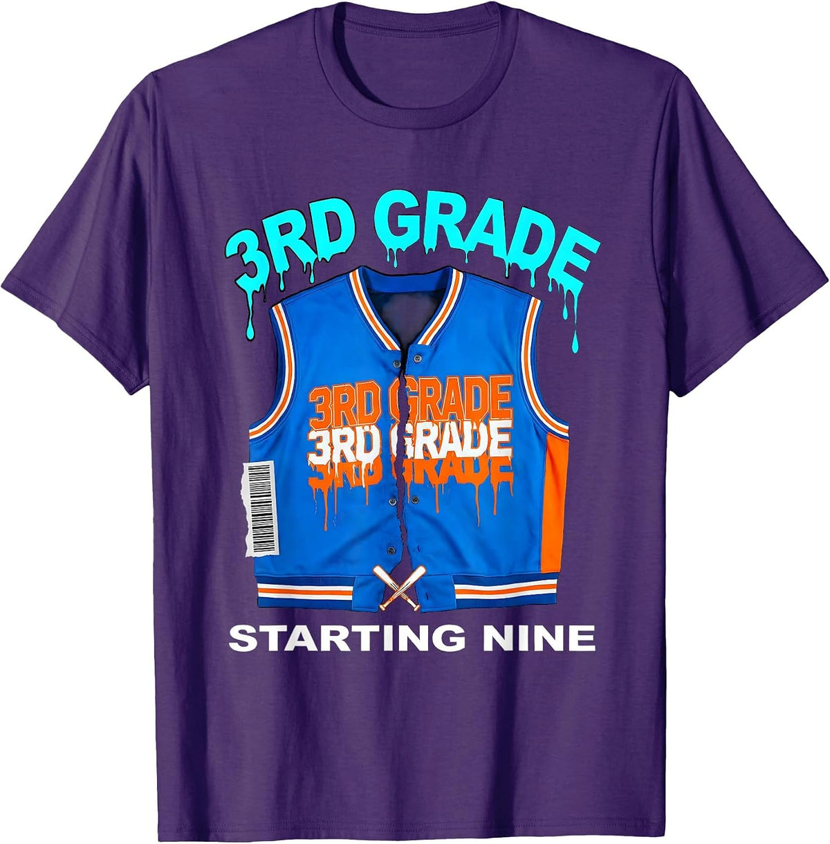 3rd Grade Starting Nine Streetwear Back To School Baseball T-Shirt - Purple
