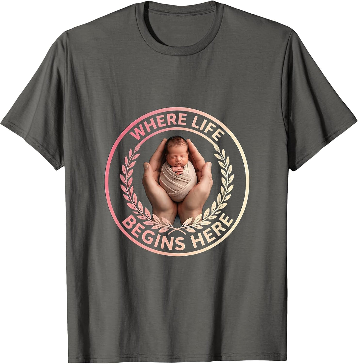 Where Life Begins Labor and Delivery Nurse Design T-Shirt - Asphalt Grey