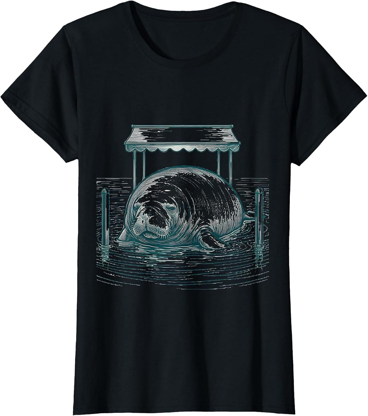 Broad Manatee Resting Florida Wildlife Humor T-Shirt - Black