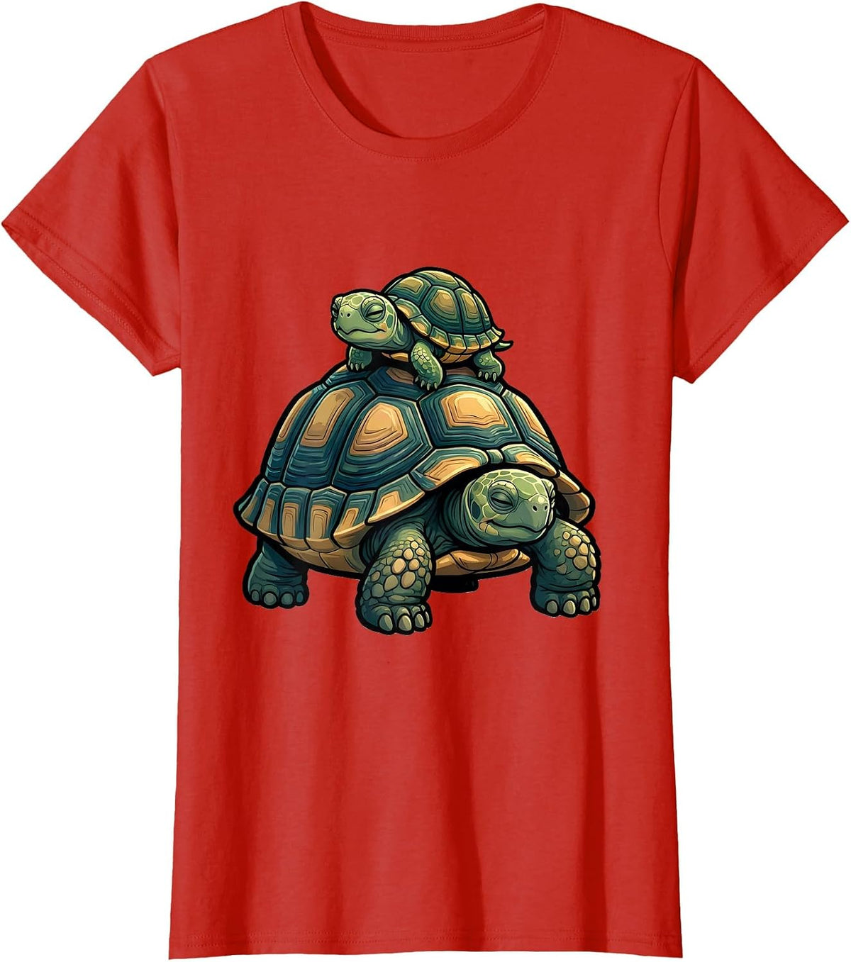 Peaceful Tortoise Family Cartoon Turtle Lover Gift T-Shirt - Red