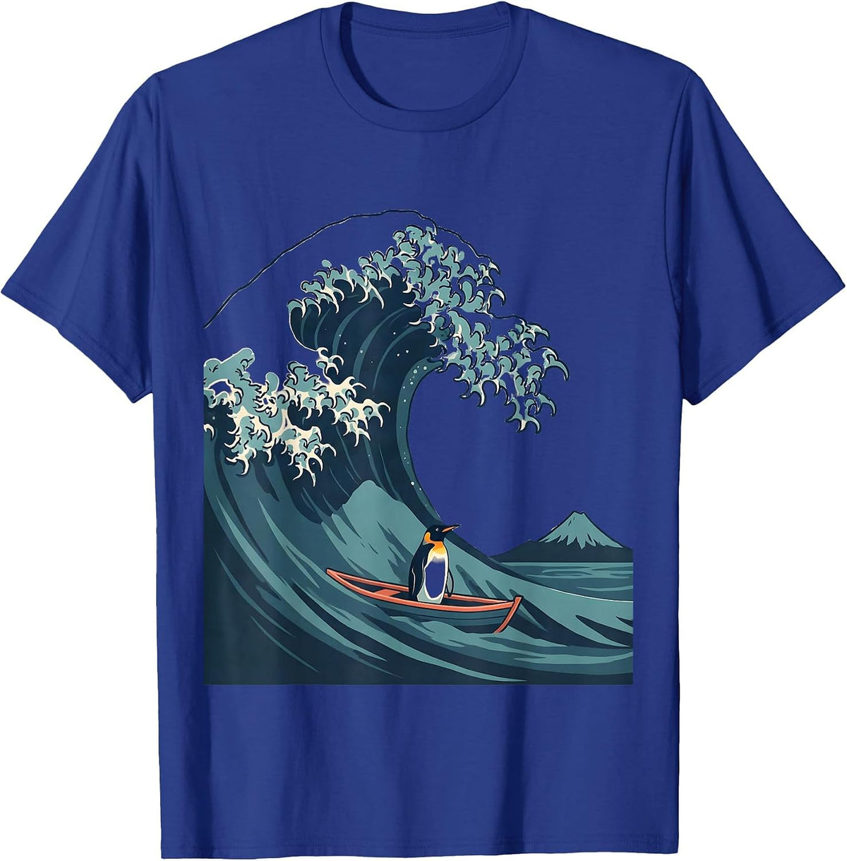 Great Wave Tiny Penguin Flat Vector Animal Meme T-Shirt - Royal Blue