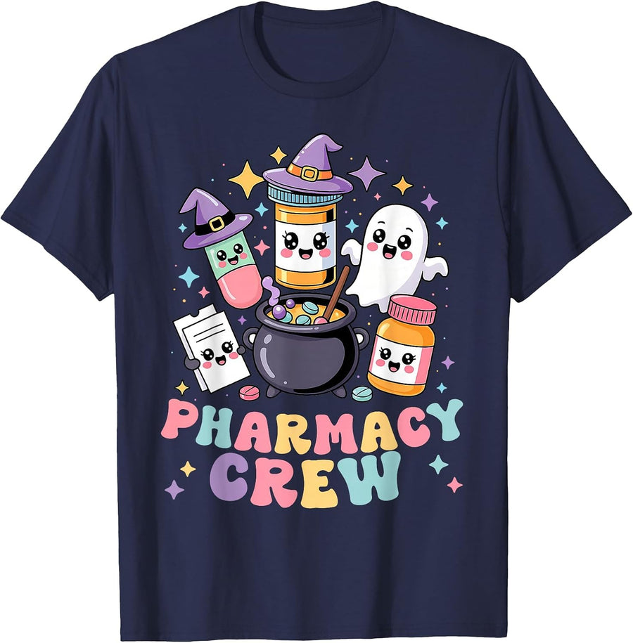 Pharmacy Crew Pharmacist Squad Funny Halloween Costume T-Shirt - Navy Blue