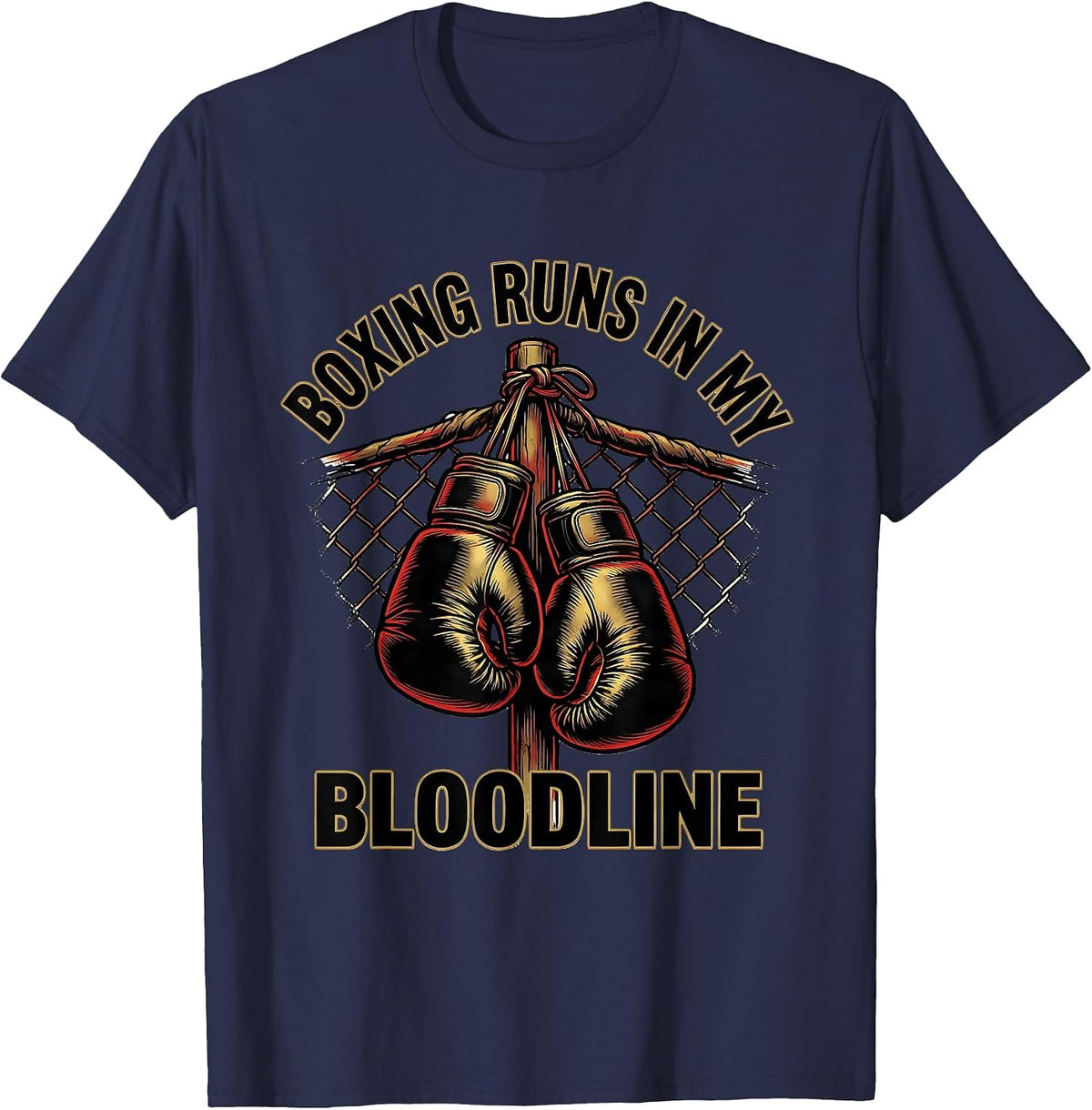 Men's Boxing Runs In My Bloodline Tattoo Boxing Fan Gift T-Shirt - Navy Blue