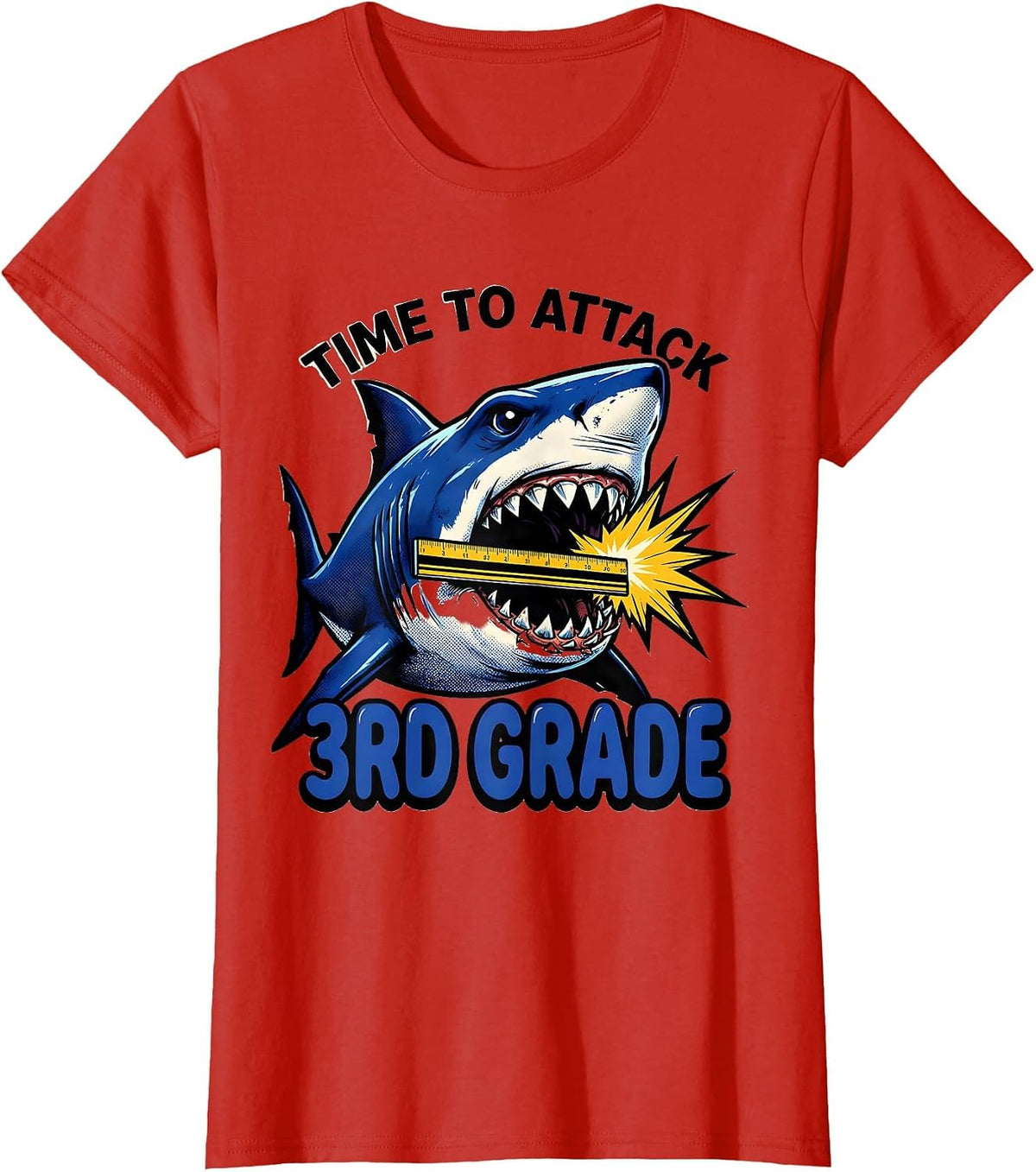 Time To Attack 3rd Grade Comic Book Shark First Day T-Shirt - Red