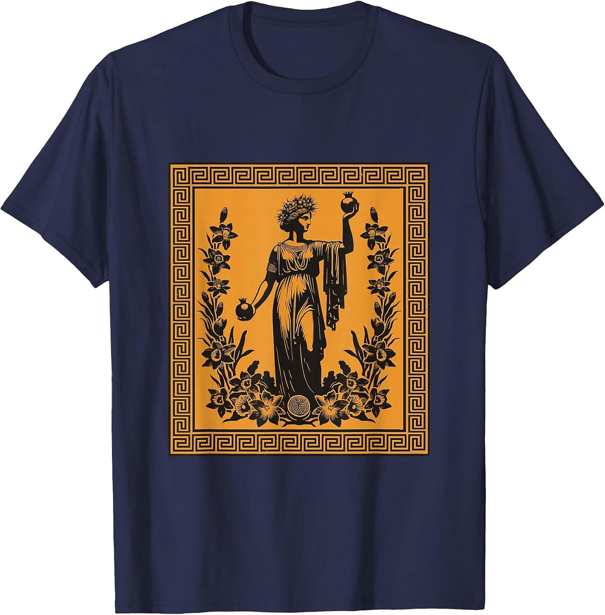 Persephone Spring Goddess Greek Mythology Ancient Greece Art T-Shirt - Navy Blue