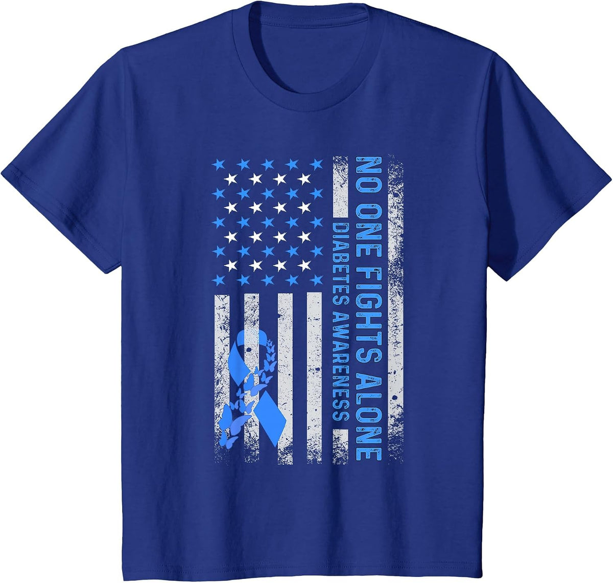 USA American Flag No Fighting Alone Diabetes Awareness T1D T-Shirt - Royal Blue