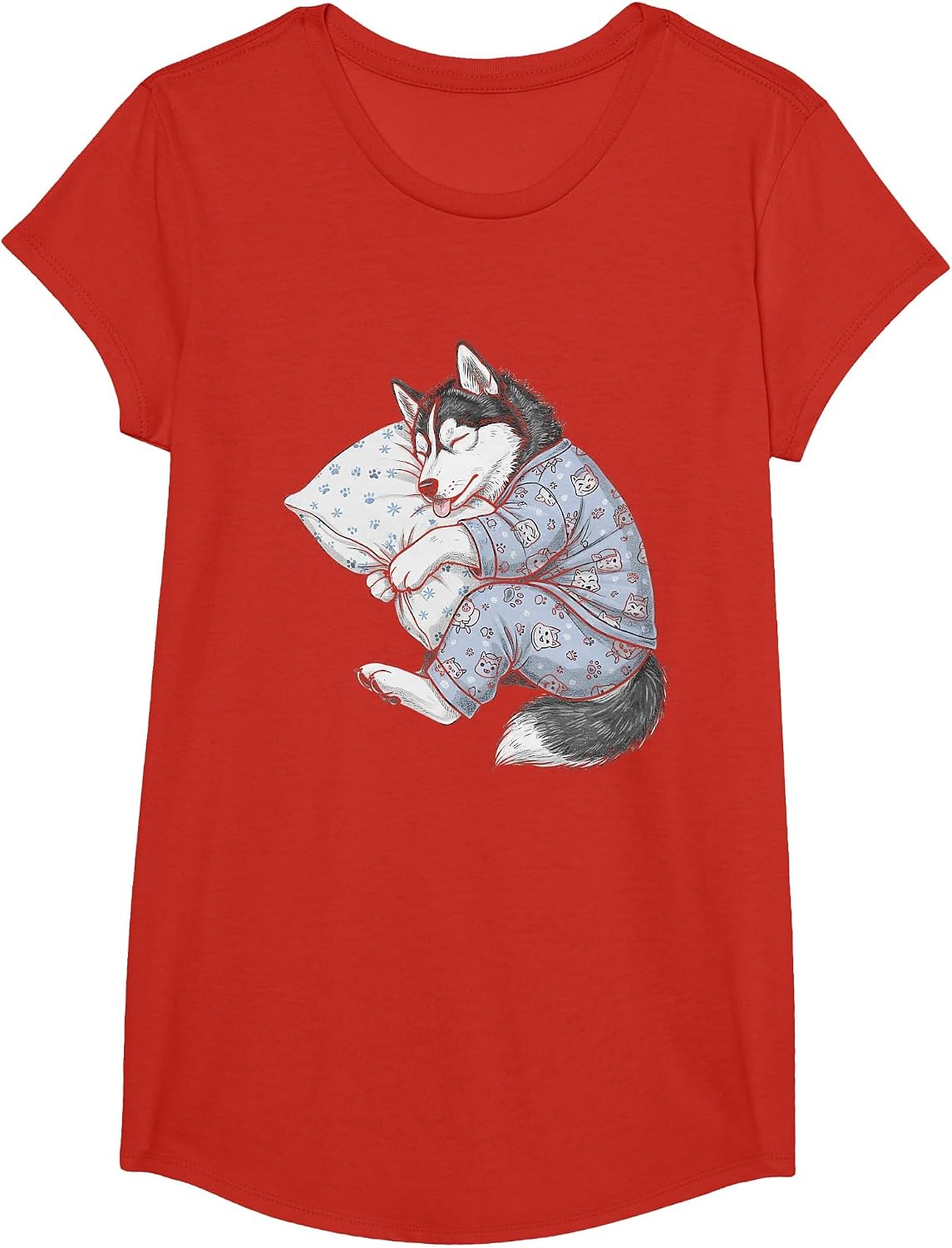 Funny Sleepy Siberian Husky Pajama Men Women Kids T-Shirt - Girls Red