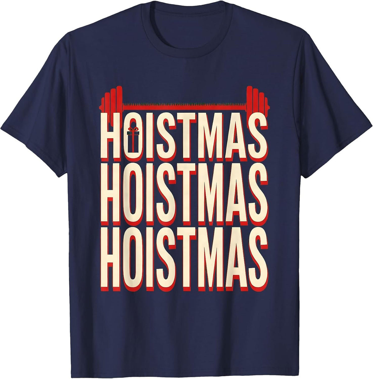 Hoistmas Funny Christmas Gym Weightlifting Workout Fitness T-Shirt - Navy Blue