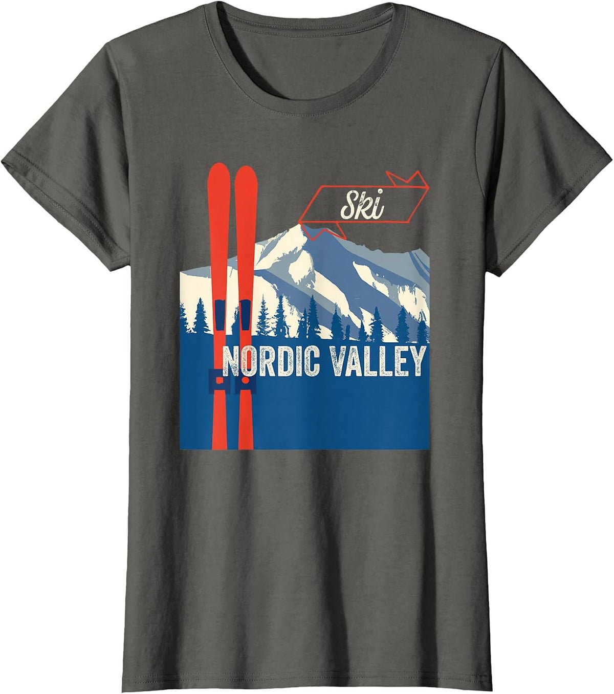 Nordic Valley Ski Gear - Nordic Valley Mountain Skiing T-Shirt - Asphalt Grey