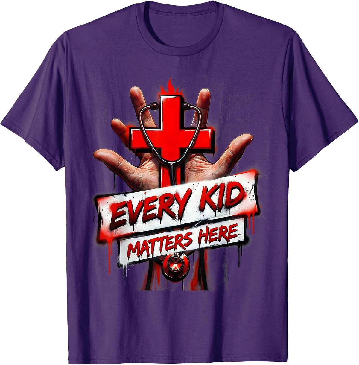 Men's Every Kid Matters Here School Nurse Design T-Shirt - Purple